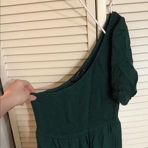 Chic One-Shoulder Dress in Forest Green